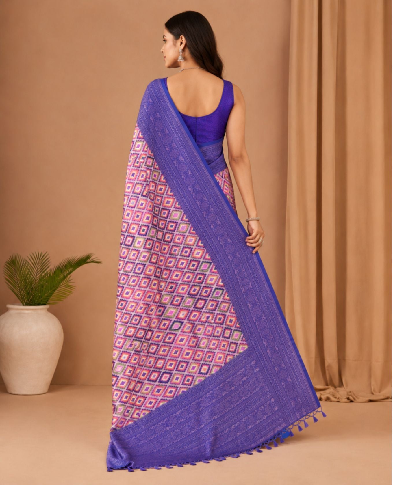 Elegant Purple Woven Saree with Multi-Colour Geometric Pattern & Designer Border